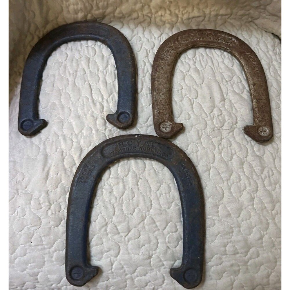 Vintage Royal Pierre Morel Forged Steel Horseshoes Lot of 3 Cast Iron Lucky